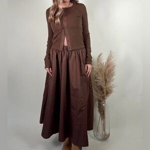 Brown Full-Length Gathered Cotton Set